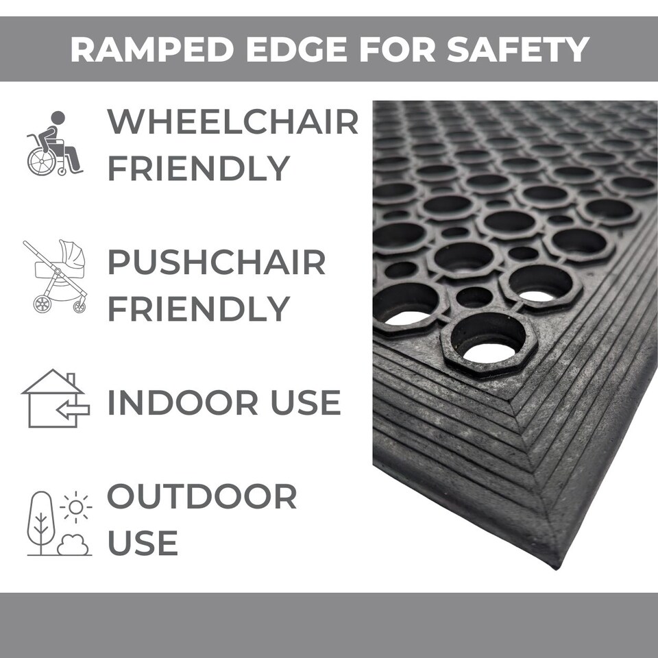 image 1 of Rubber Door Mat - 1.2m x 0.8m - Non-Trip Ramp Edge - Heavy Duty - Non Slip - Wheelchair & Pushchair Friendly