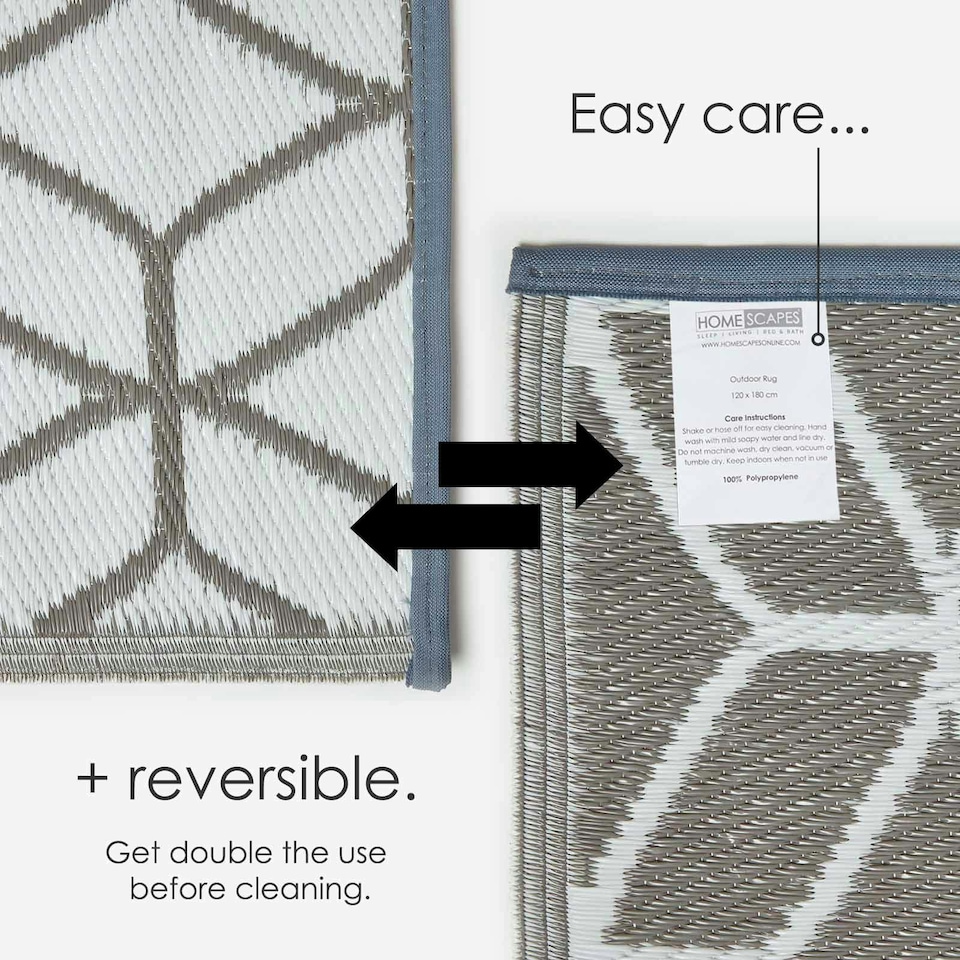 image 1 of Homescapes Outdoor Rug Luxury Waterproof Reversible, For Garden, Geometric | Grey | Grey
