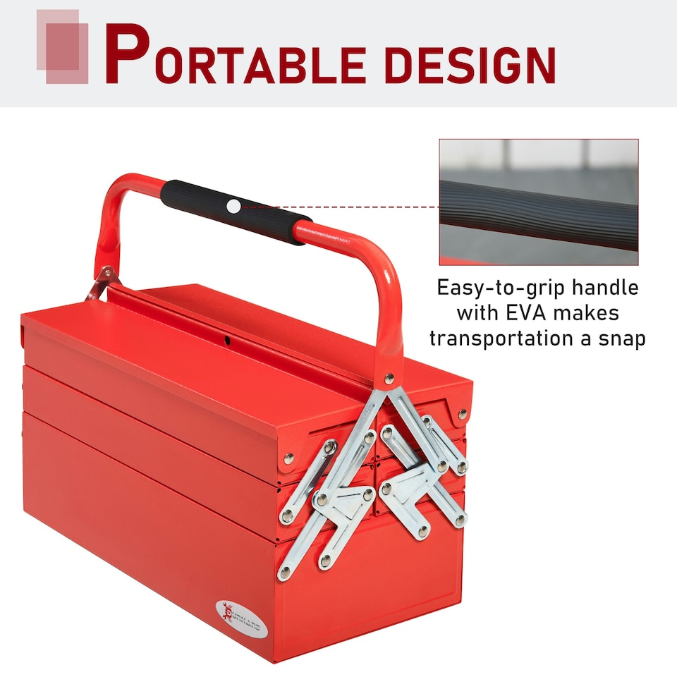 image 1 of DURHAND 3 Tier Metal Toolbox with 5 Tray Carry Handle 45cmx20cmx34.5cm Red Red