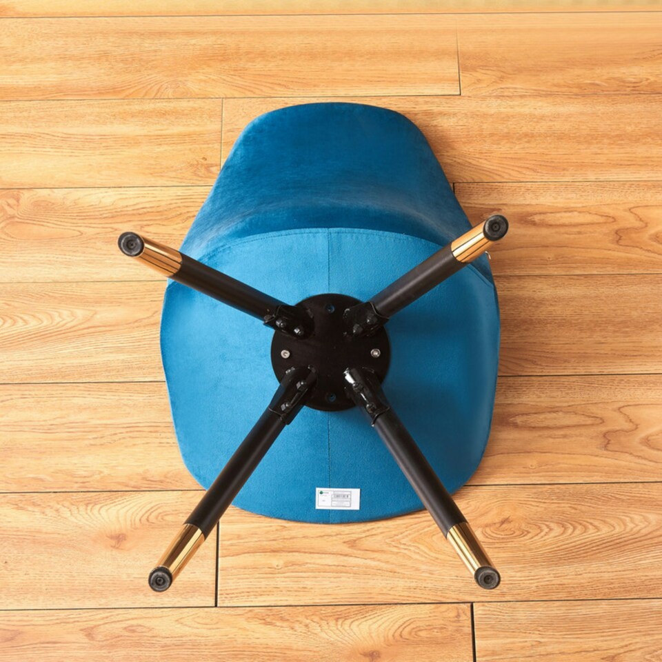 image 1 of Set of 2 Sofia Ergonomic Modern Dining Chairs Upholstered in Velvet, Metal Legs with Gold End Tips Blue