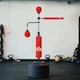 image 8 of HOMCOM Boxing Punching Bag Free Standing with 2 Speed Balls, Relax Bar, Boxing Bag and Fillable Base, 160-230cm Adjustable Height | Red | Red