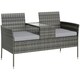 image 1 of Outsunny 2-Seat Rattan Bench w/Glass Table, Charcoal Grey Grey