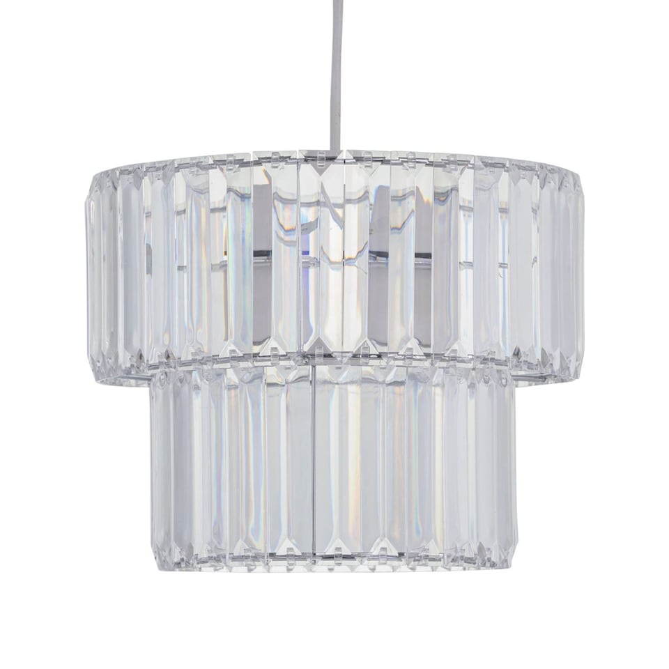 image 1 of Clint - Clear Acrylic Crystal Two Tier Easy Fit Pendant Shade | Clear | Chrome | Medium | 1