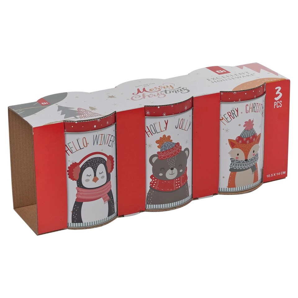 image 1 of 3pc Christmas Themed Storage 1L Tins Set Biscuits Coffee Sugar Tea Condiments | Multi | Animals | 3