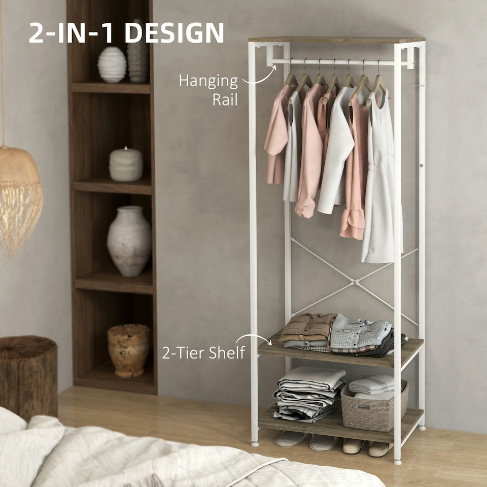 image 1 of HOMCOM Coat Rack, 2-in-1 Clothes Stand with Shoe Storage for Hallway, Grey