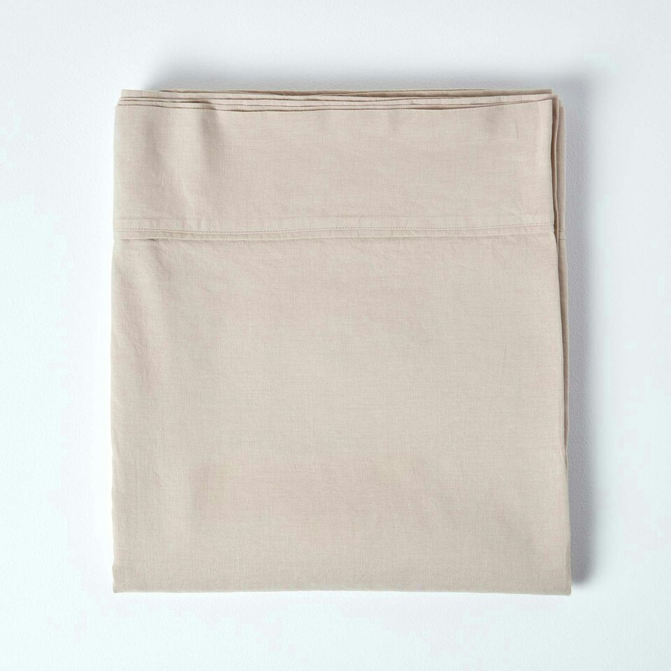 image 1 of Homescapes Natural Linen Flat Sheet, Double