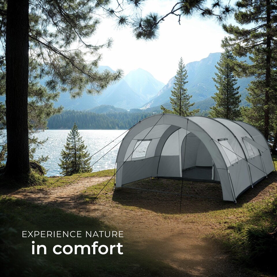 image 1 of Tent Roskilde - for 6 people, with awning, groundsheet, 4 windows with mosquito nets | Grey | light grey/dark grey | 480 x 350 x 195 cm | 1