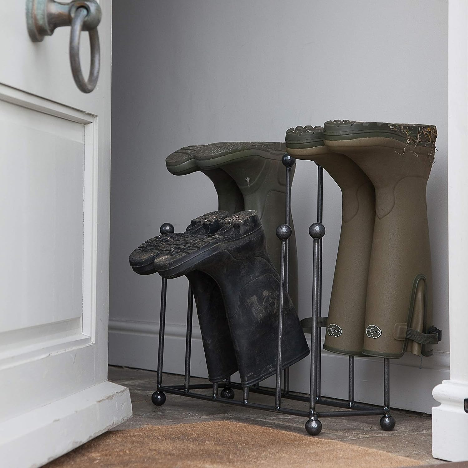 CKB LTD Farringdon Large Welly Stand Wellington Boot Rack Crafted in Steel Indoor Holds 6 pairs of Wellies, Walking Boots or Shoes