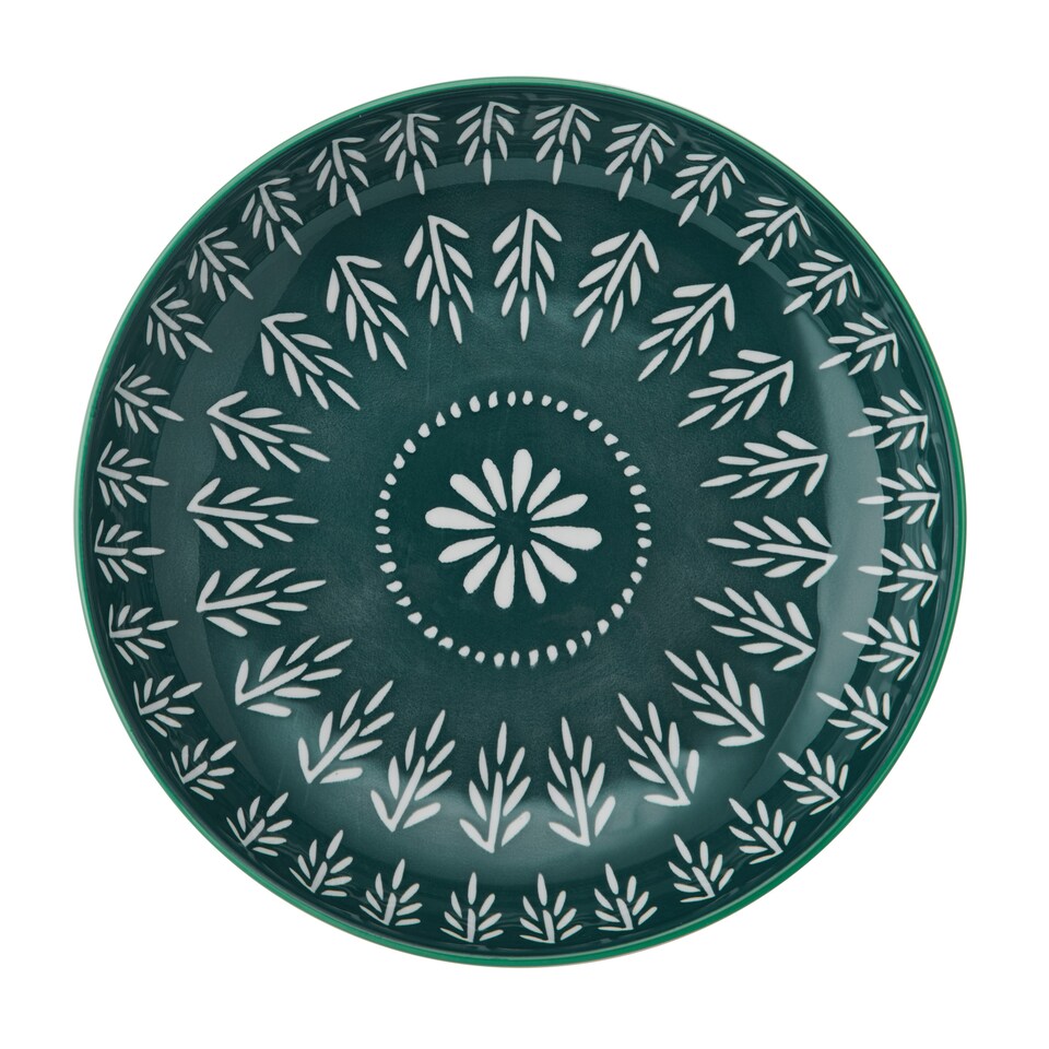 image 1 of Mikasa Set of 4 Folk Pattern 2 Toned Stoneware Pasta Bowls