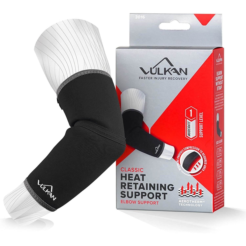 image 1 of Vulkan Classic Elbow Support — Aerotherm Neoprene Moderate Support, Black (Size M) | Black | Black | M