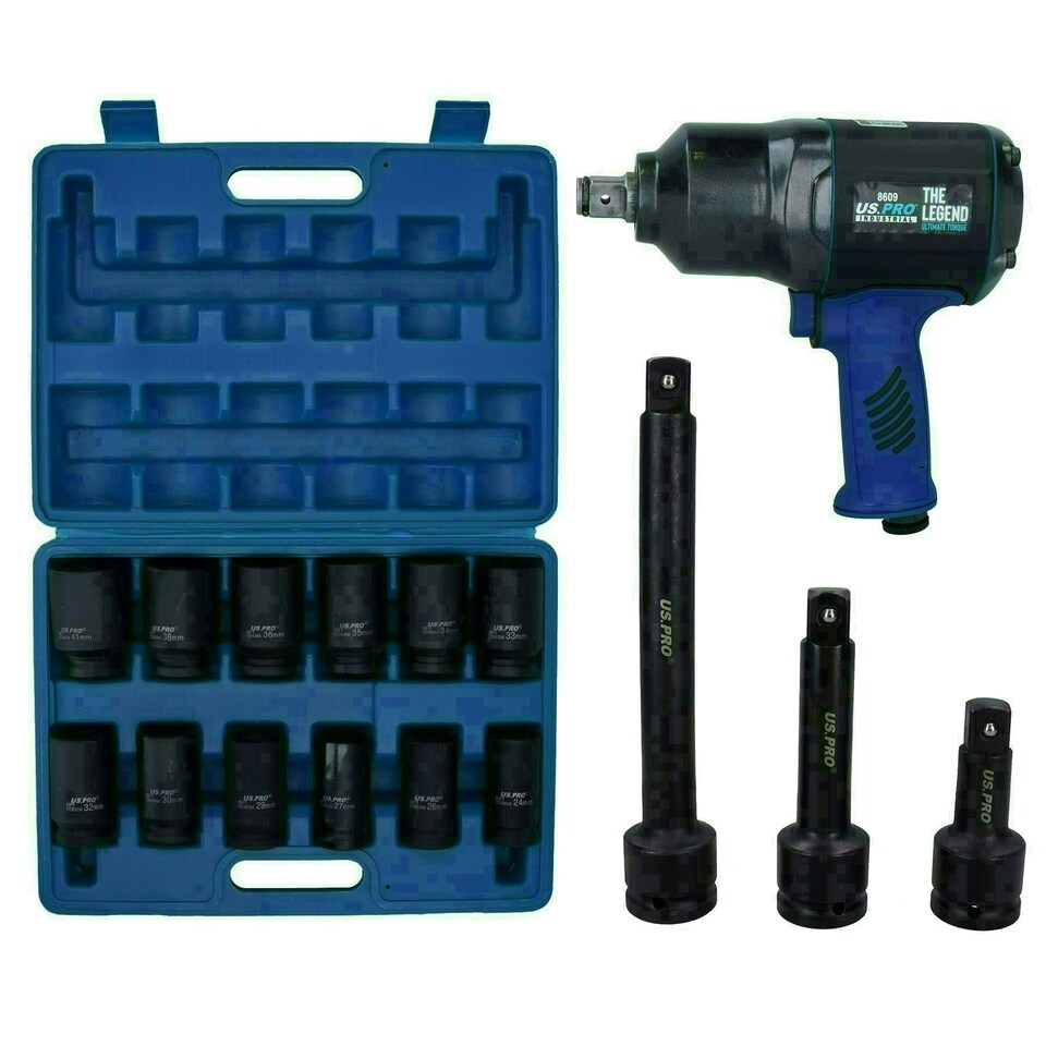 image 1 of 3/4" Drive Air Impact Wrench Gun 2000 Nm + 12 Sockets 24 - 41mm + Extensions
