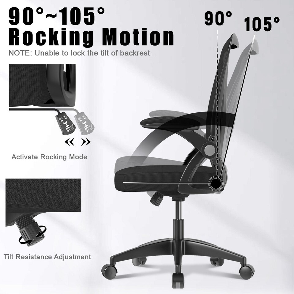 image 1 of Rattantree Ergonomic Office Chair with Flip Up Armrests & Lumbar Support
