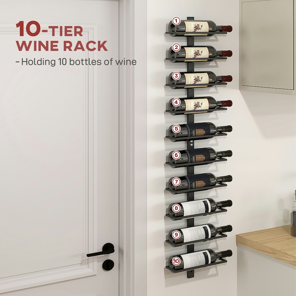 image 1 of HOMCOM Wall Mount Wine Rack, Wall Wine Rack for 10 Wine Bottles, Black