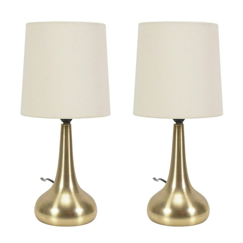 image 1 of ValueLights Teardrop Pair Gold Touch Table Lamp Cream Shade & Bulb | Cream