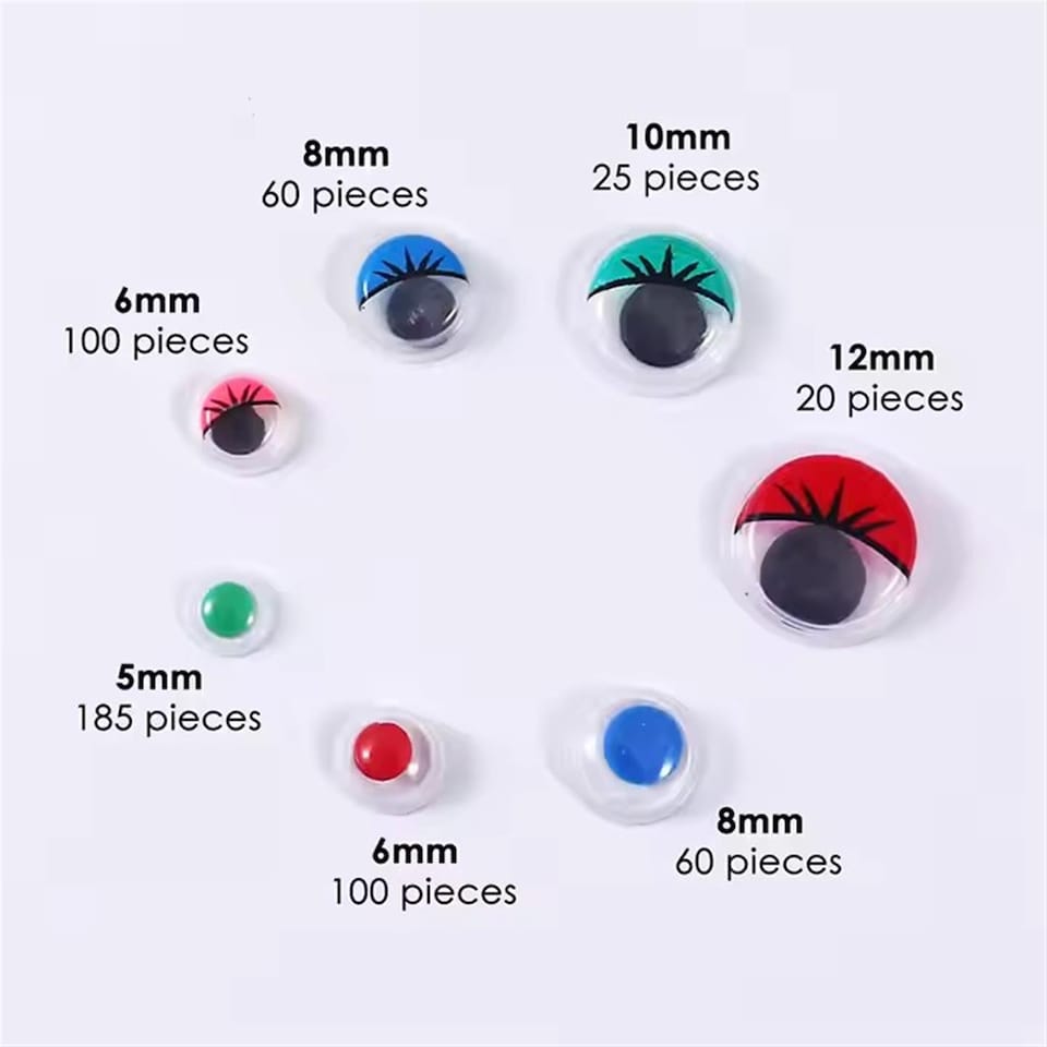 image 1 of Pack of 550 Pieces Assorted Size Self-Adhesive Colorful Googly Wiggle Eyes