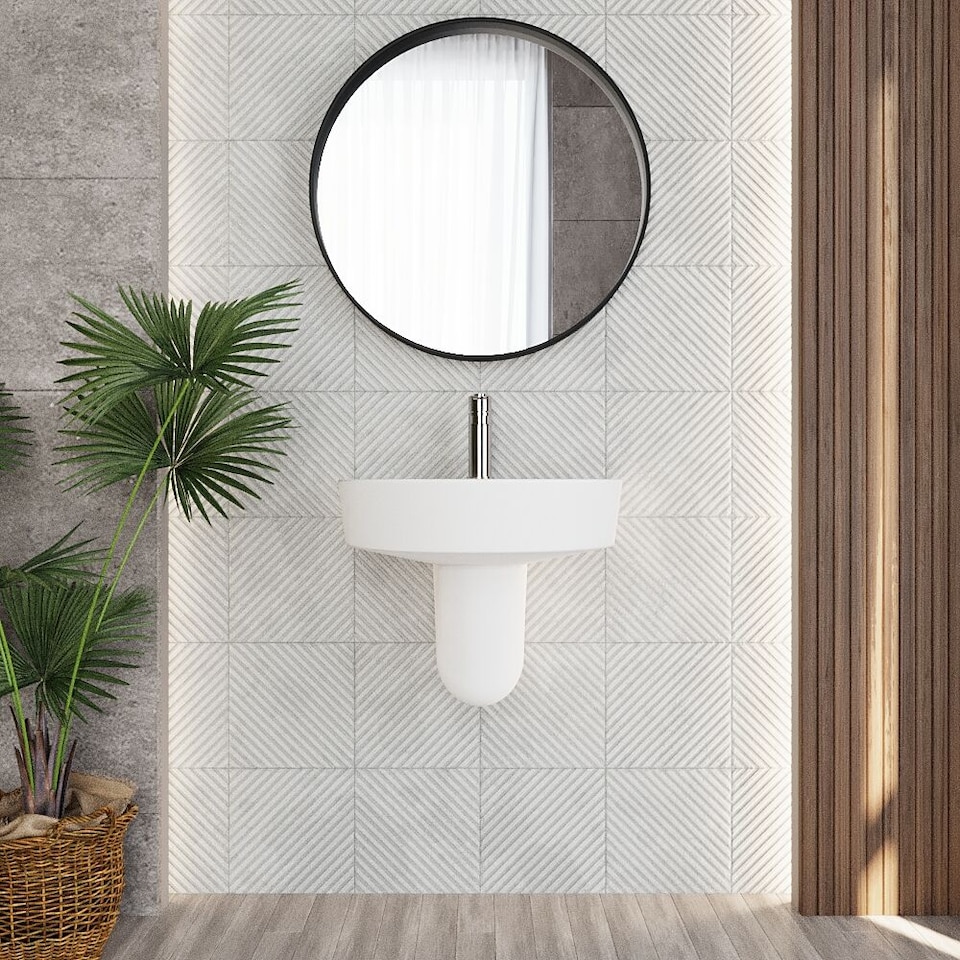 image 1 of Balterley Mila Round 1 Tap Hole Ceramic Basin with Semi Pedestal Bathroom Sink (Tap Not Included) | White | White