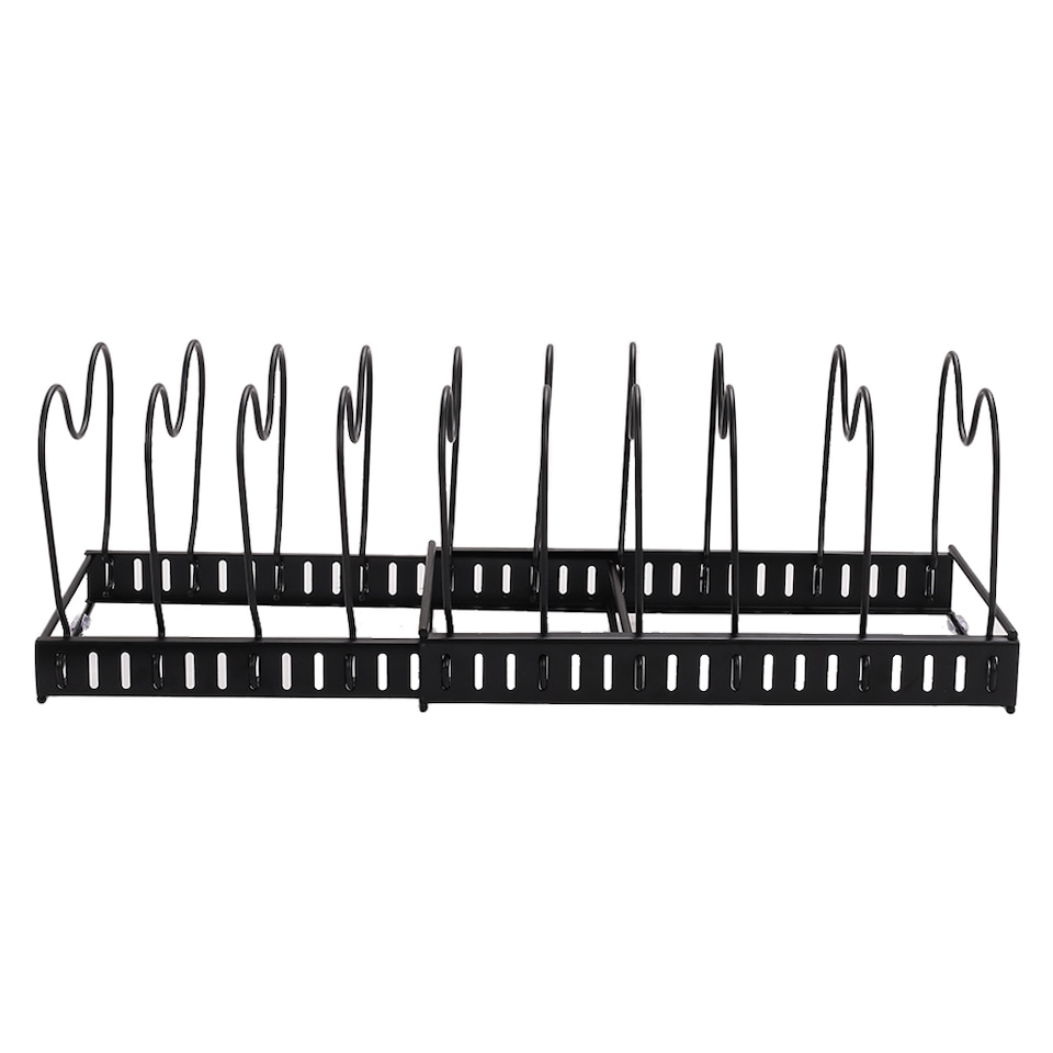 image 1 of Living and Home Expandable Pot Pan Lid Rack Pan Organiser with 10 Dividers | Black