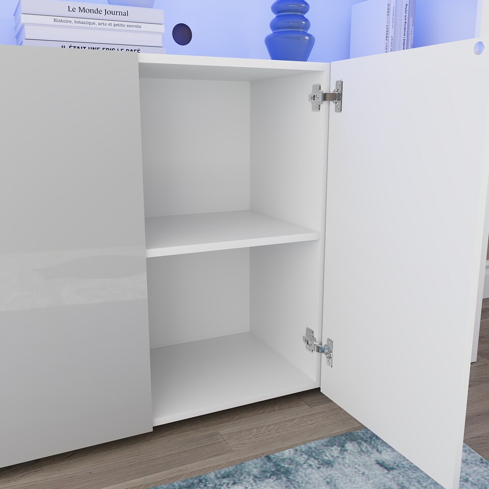 image 1 of Vida Designs Nova 3 Door LED Sideboard Buffet Cabinet Storage, White & Grey | White | White & Grey | 1