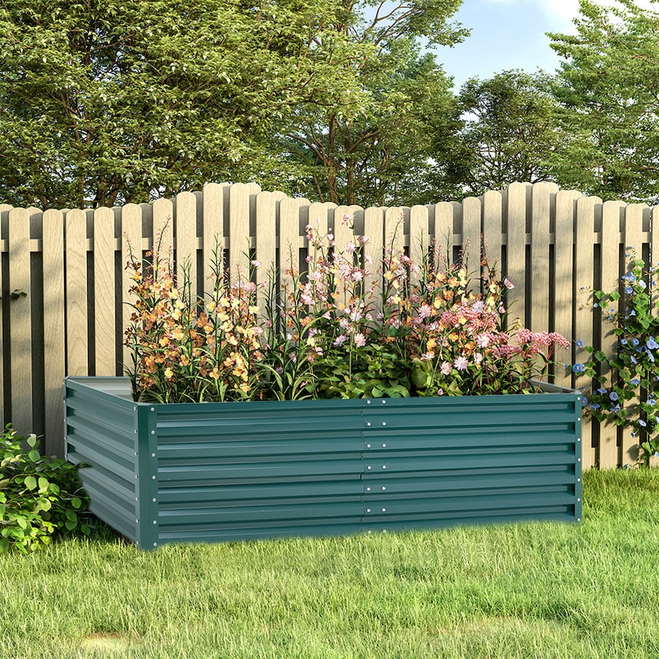image 1 of Living and Home 1.8m Metal Garden Bed Rectangular Raised Garden Planter,Dark Green | Green | Dark Green | 180cm W x 90cm D x 57cm H