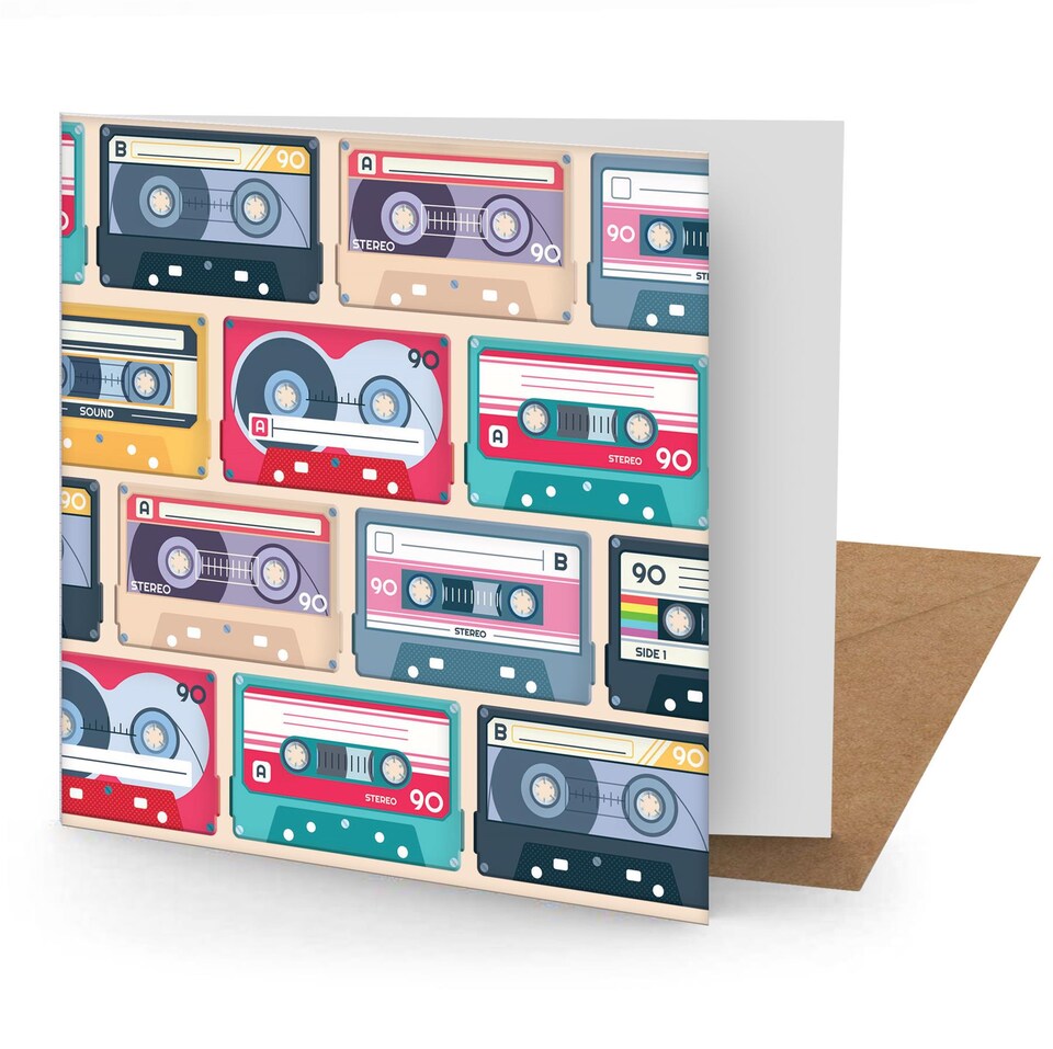 Cassette Greetings Card Suitable for Birthdays, Thank You, Any Occasion, 15 x 15 cms, Mullti-Coloured