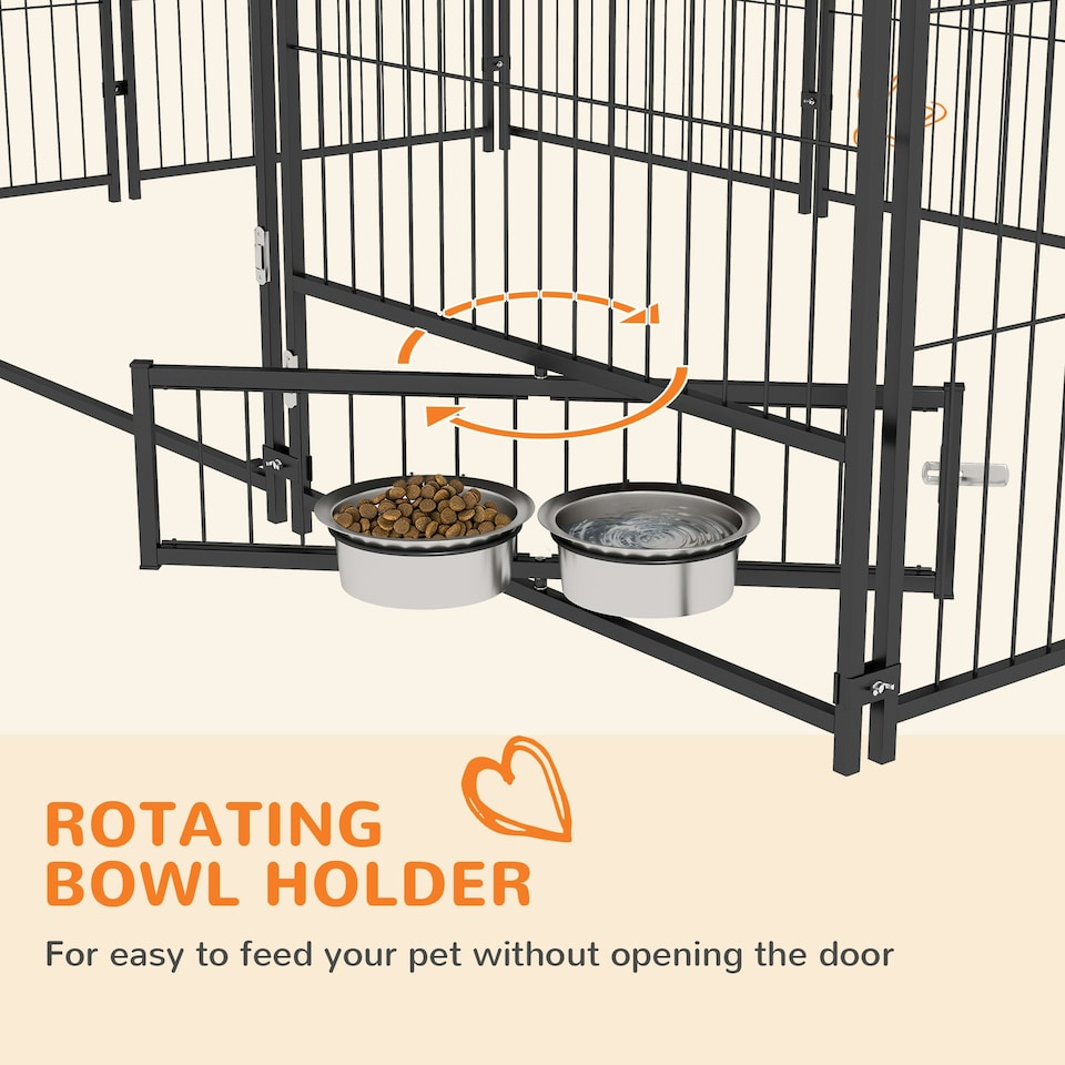 image 1 of PawHut Outdoor Dog House Kennel with Canopy Top & Lock Rotating Bowl Holder
