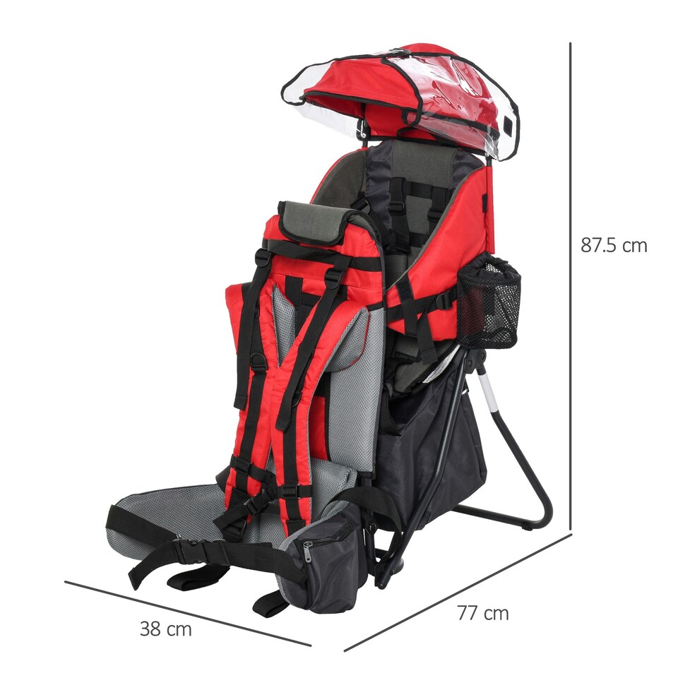 image 1 of HOMCOM Baby Hiking Backpack Carrier w/ Detachable Rain Cover for Toddlers Red Red | One Size