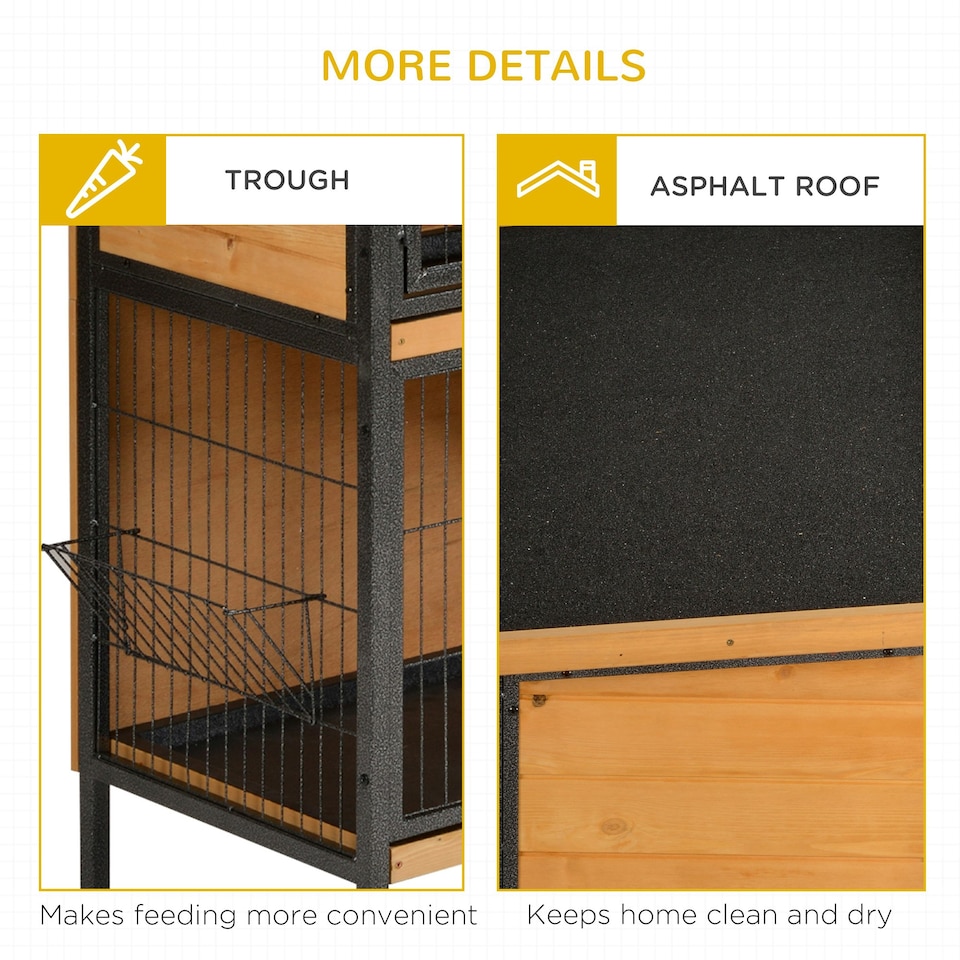 image 1 of PawHut Rabbit Hutch, Guinea Pig Hutch Outdoor Cage w/ Tray & Roof, Yellow