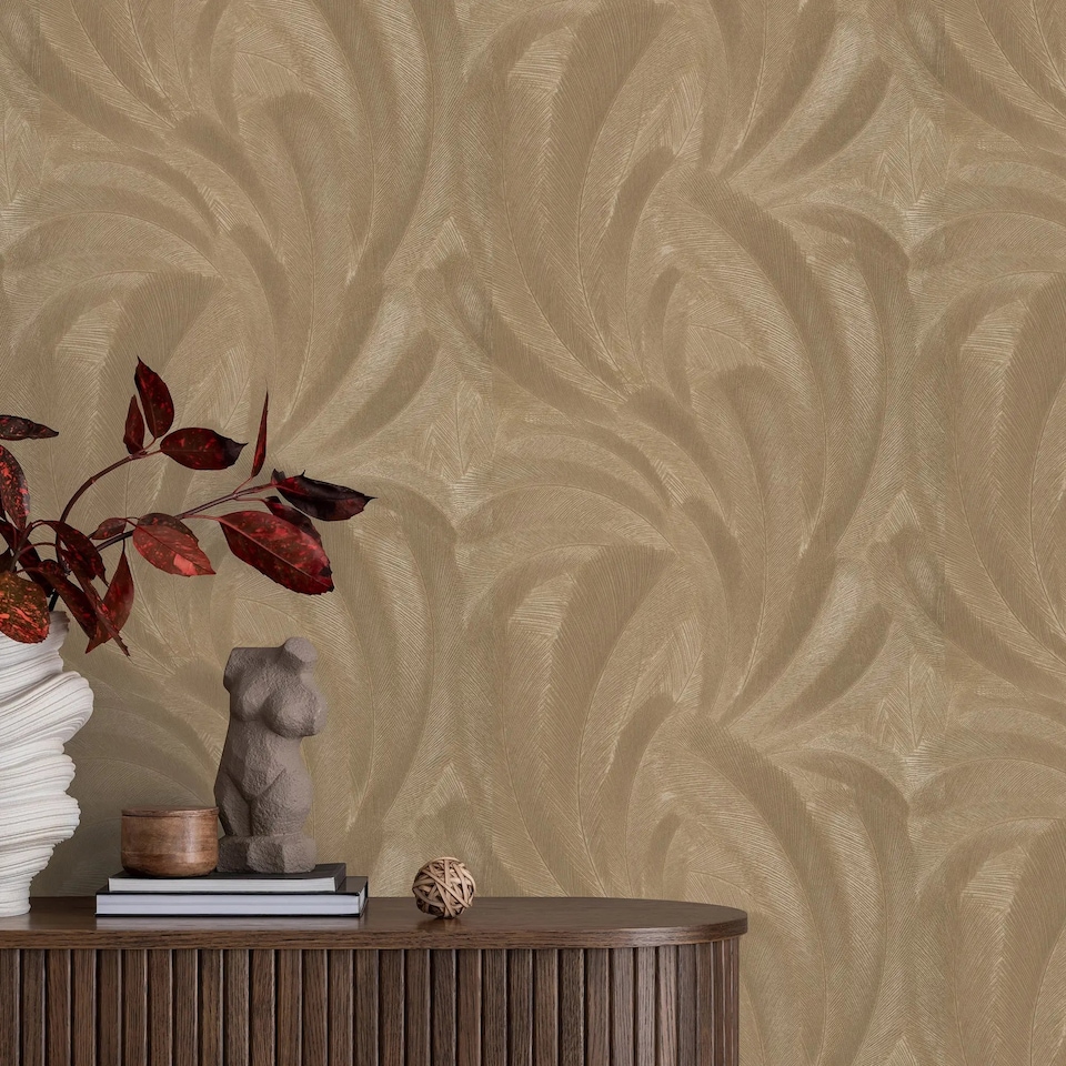 image 1 of Textured Fern Wallpaper in Gold | Gold | Gold | 53cm x 10m