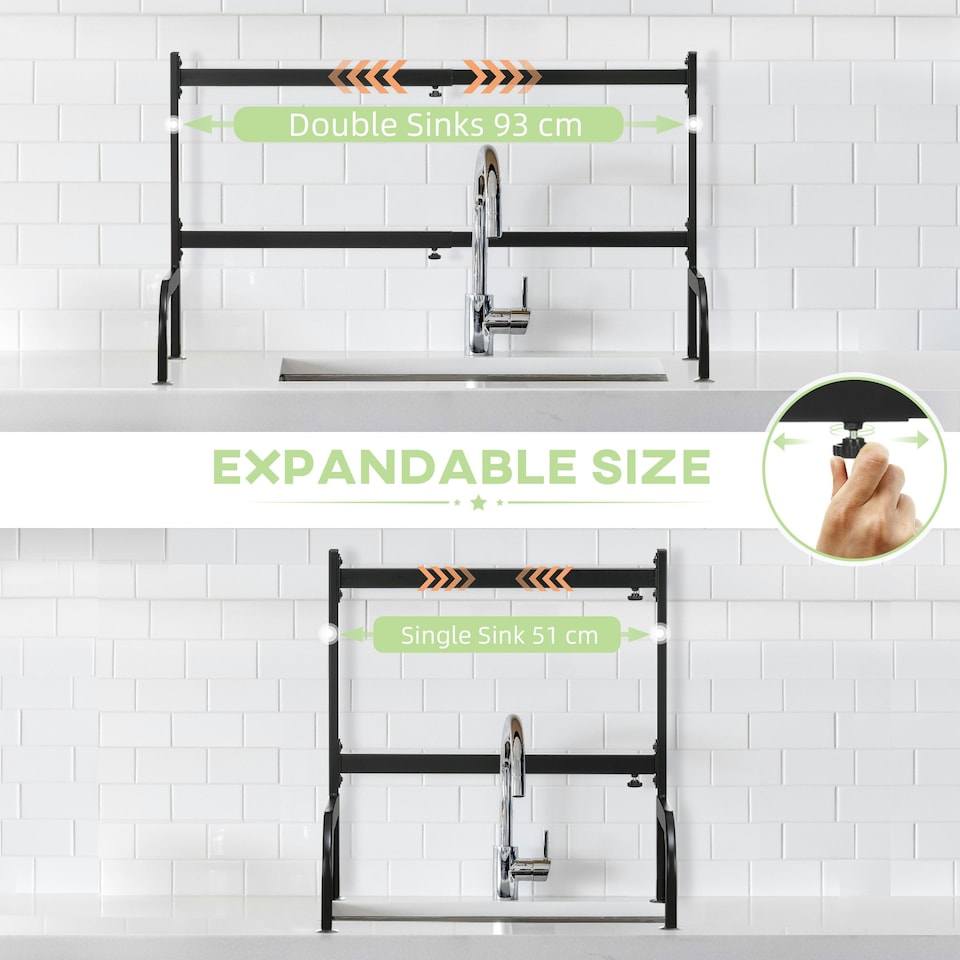 image 1 of HOMCOM Over The Sink Dish Drying Rack, 2 Tier Adjustable Dish Drainer Black