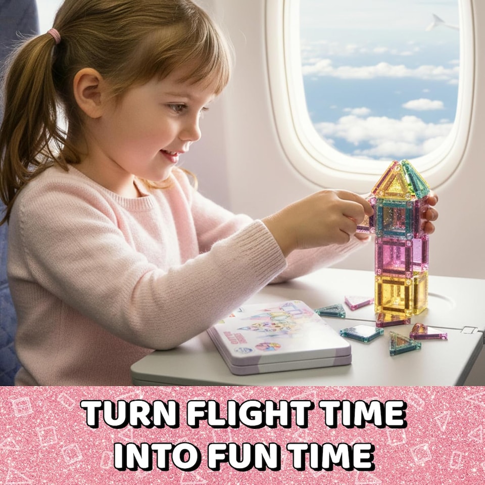 image 1 of Science Kidz 44-Piece Glitter Series Mini Magnetic Tiles Travel Set