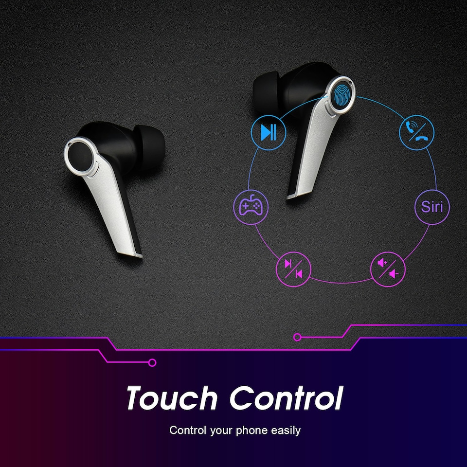 image 1 of Bluetooth Gaming Earphones Dual Microphone with USB-C Charging Case - August EPG500 Black