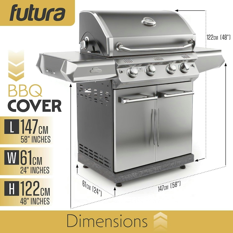 image 1 of Futura Premium Waterproof BBQ Cover 147x61x122cm Large Outdoor Barbecue Grills Cover 600D | Black | Black | 1