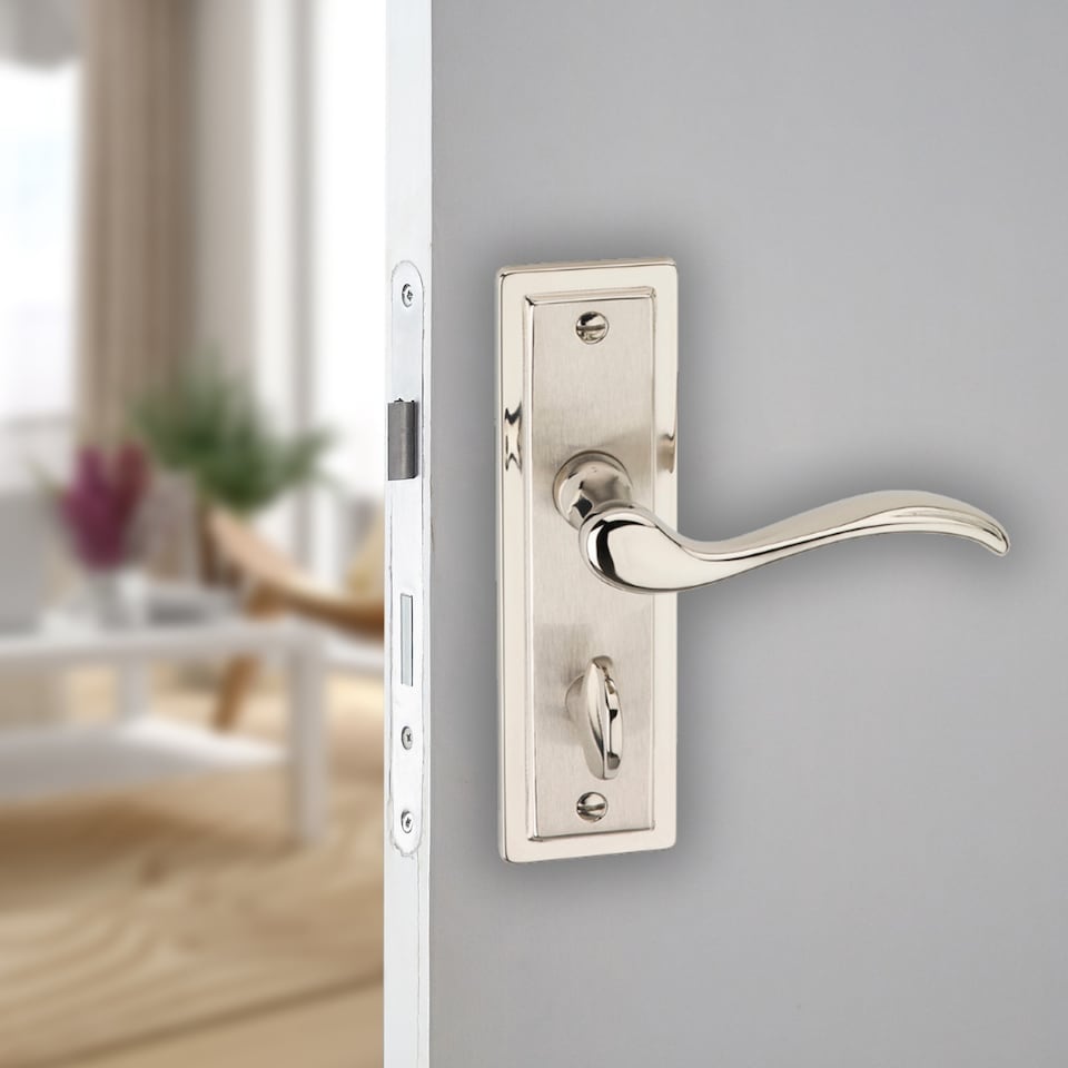 image 1 of Urfic Porto Metal Lever Latch Door Handles Set Round Rose Internal & External | Silver | Satin Nickel Bathroom