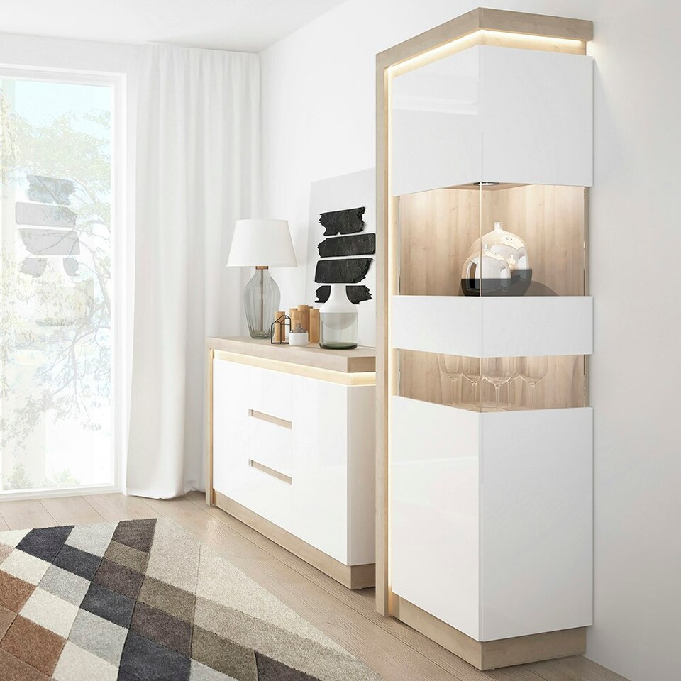 image 1 of Lyon 2 Door 3 Drawer Sideboard in Riviera Oak/White High Gloss