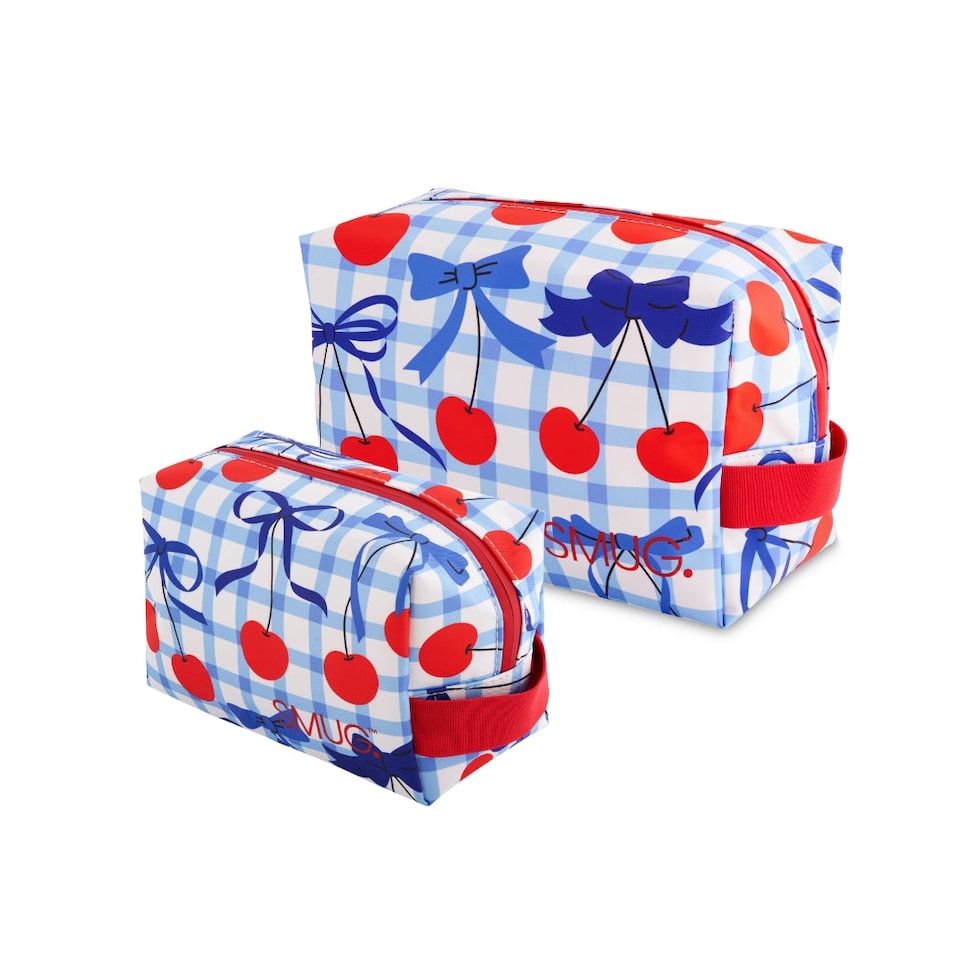 image 1 of SMUG Toiletry & Wash Bag Set - Blue Cherries Print