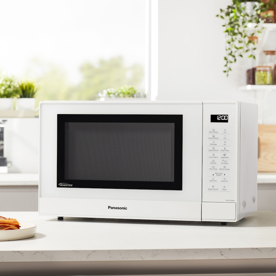 image 1 of Panasonic NN-ST45KWBPQ Microwave Oven, 32 Litres, 1000W, Turntable, Easy Operation LCD, Touch Control Panel, 21 Auto Programs with Junior Menu (Puree & Porridge) LED Interior bulb, White
