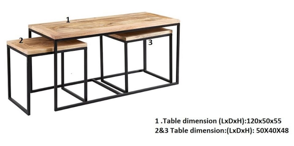 image 1 of Cosmo John Long Coffee Table Set - Solid Mango Wood - L50 x W120 x H55 cm