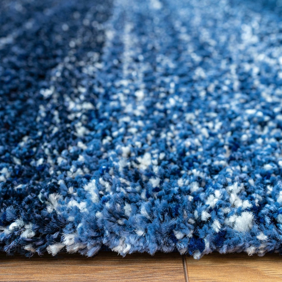 image 1 of KUKOON Navy Blue Striped Mottled Shaggy Area Rug 160cm x 230cm Blue