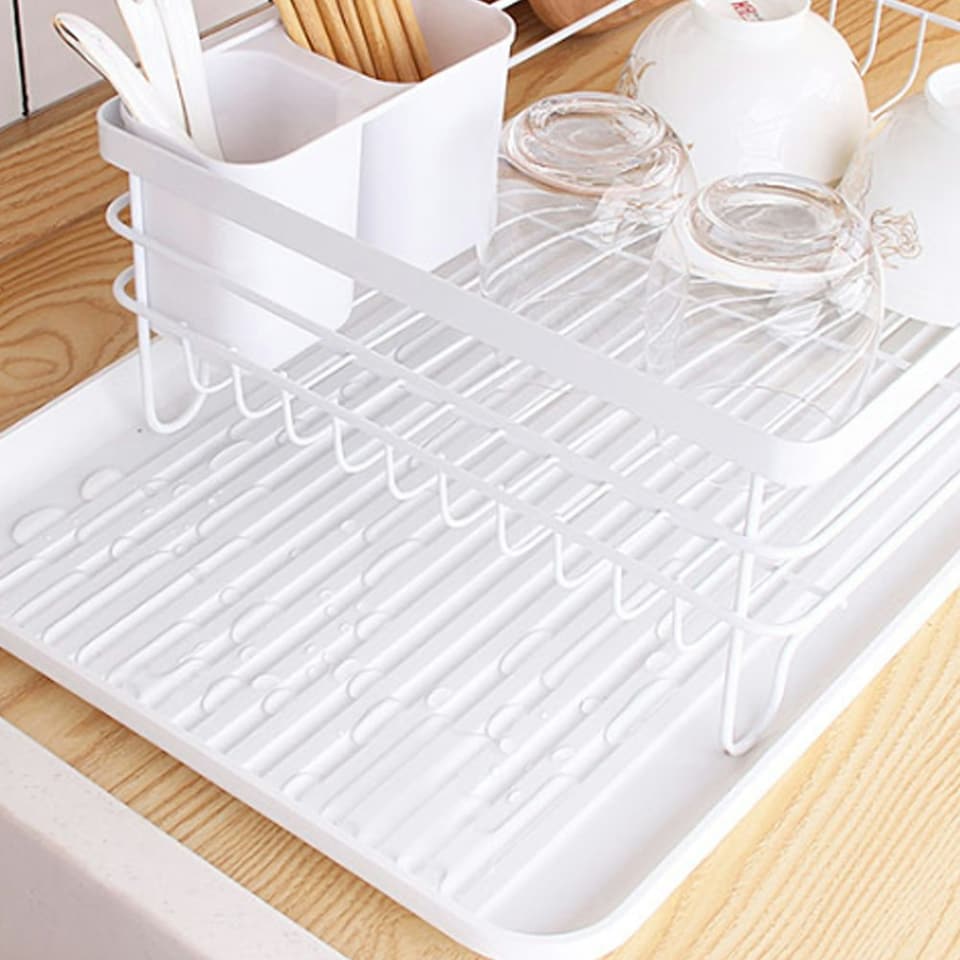 image 1 of Living and Home 2-Tier Metal Kitchen Dish Drainer Rack, White