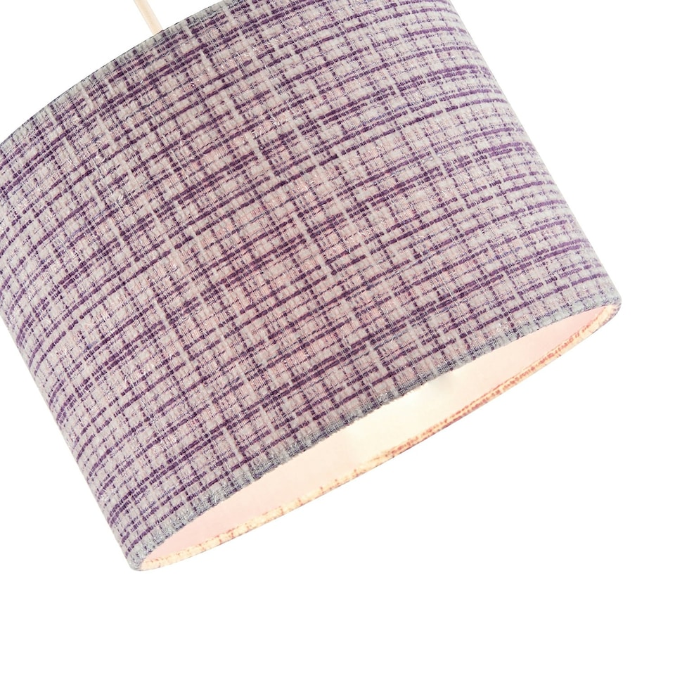 image 1 of Cross Hatch Design Textured Linen Fabric Lamp Shade in Lilac and White Purple