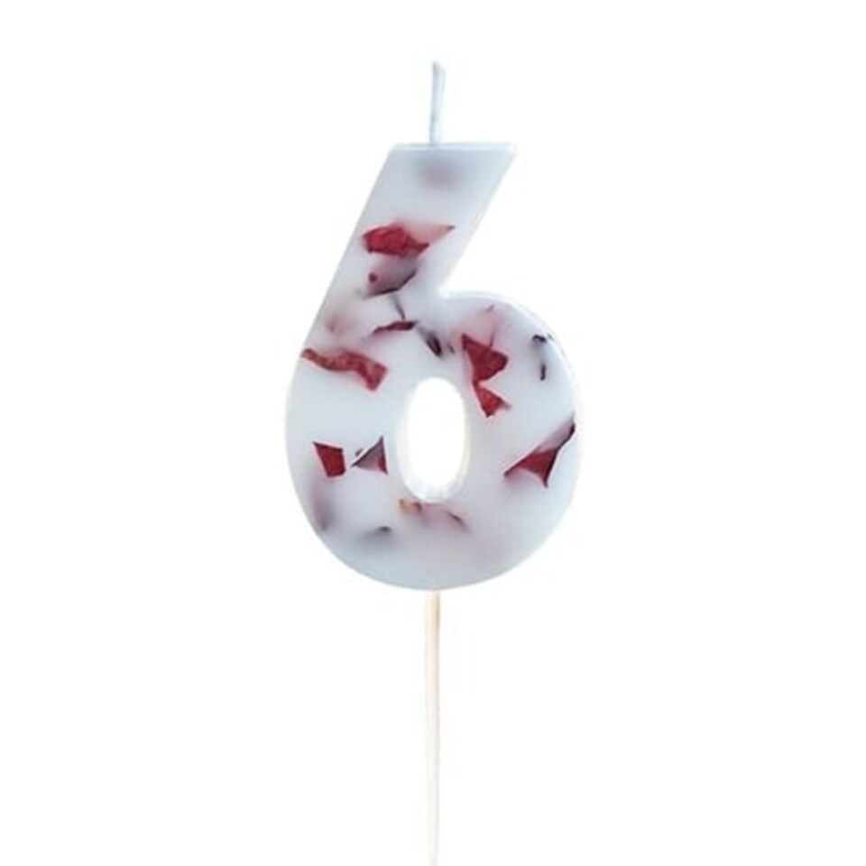 image 1 of Pressed Petal Number 6 Shaped Candle