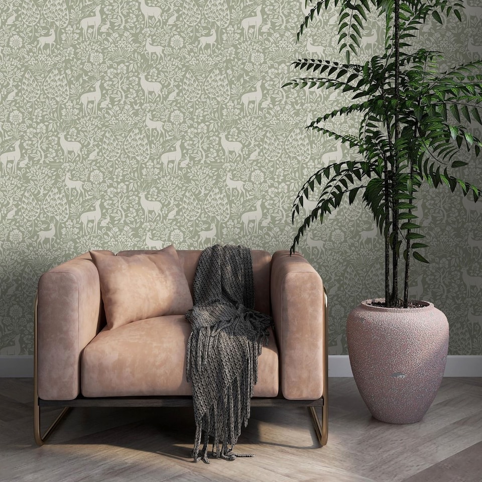 image 1 of Holden Decor Deer Wallpaper | Green | Sage Green | 1