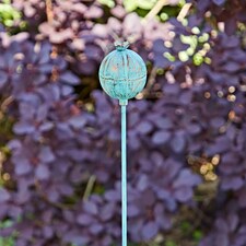 Recycled Iron Poppy Seed Head Garden Stake Decoration