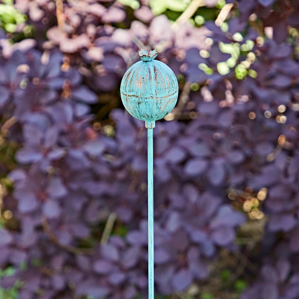 image 1 of Recycled Iron Poppy Seed Head Garden Stake Decoration