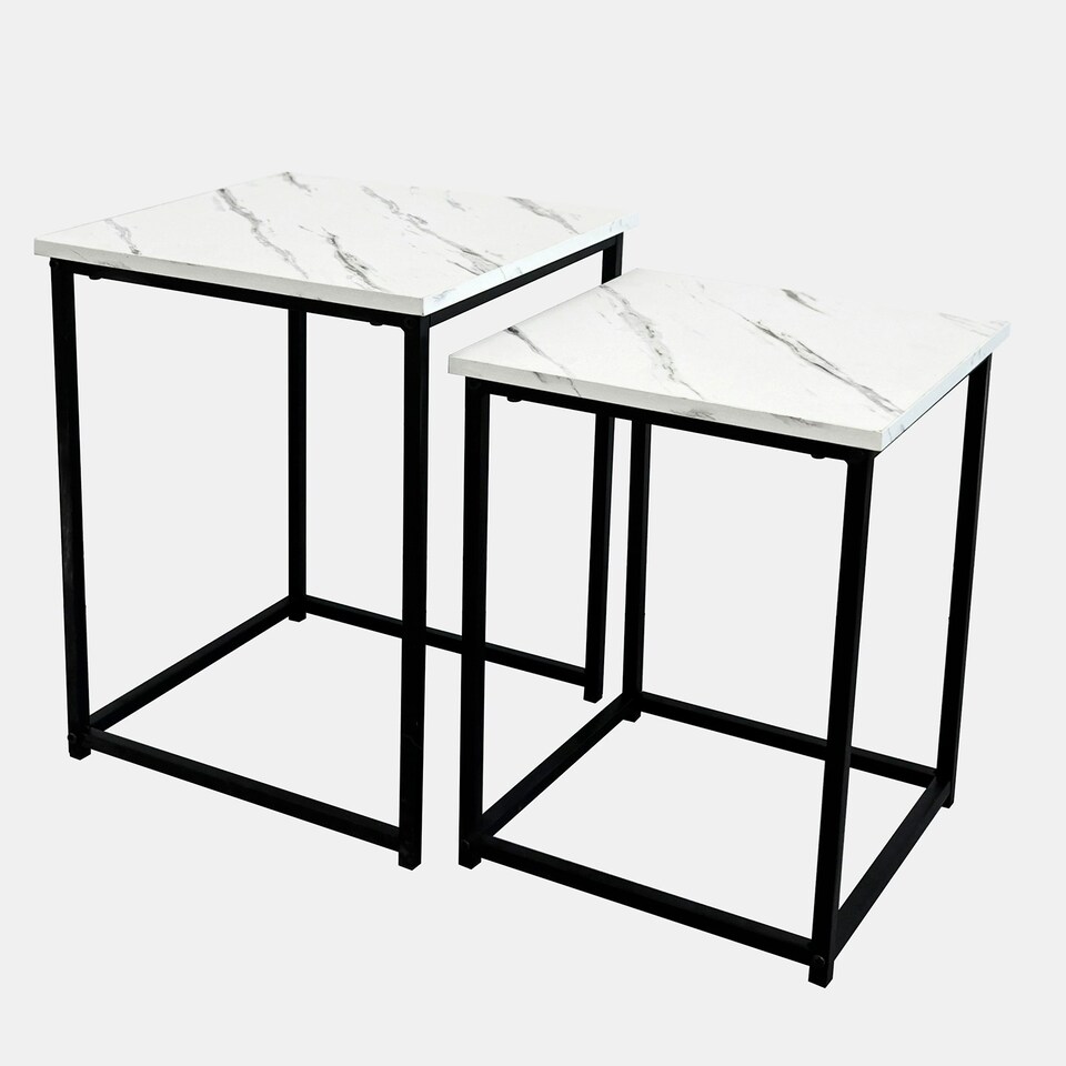 image 1 of OHS 2 Piece Wood Top Modern Home Decor Side End Coffee Nest Of Tables White | Marble
