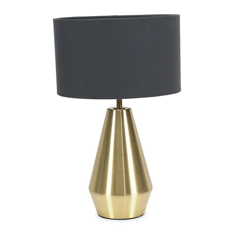 image 1 of ValueLights Jax Antique Brass Touch Table Lamp Charcoal Grey Shade