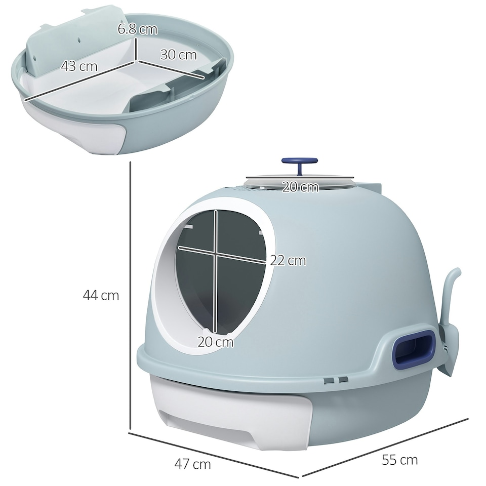 image 1 of PawHut Futuristic Capsule-Shaped Cat Litter Box w/ 2 Doors Scoop Drawer Blue