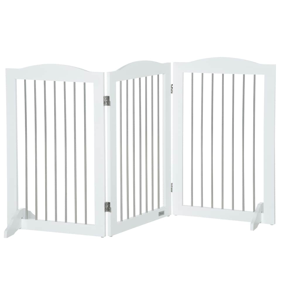 image 1 of PawHut Foldable Dog Gate, Freestanding Pet Gate with Two Support Feet