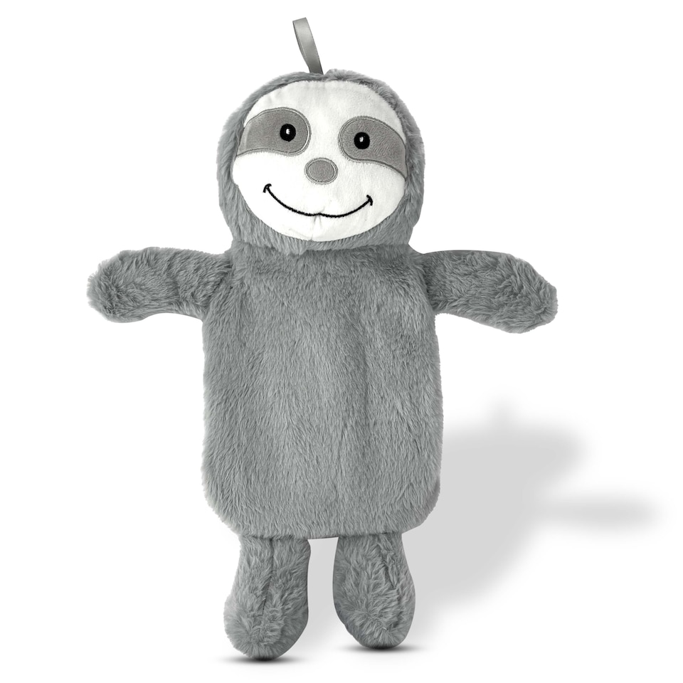 image 1 of Large 1L Natural Rubber Hot Water Bottle Warm Knitted Fleece & Faux Fur Cover