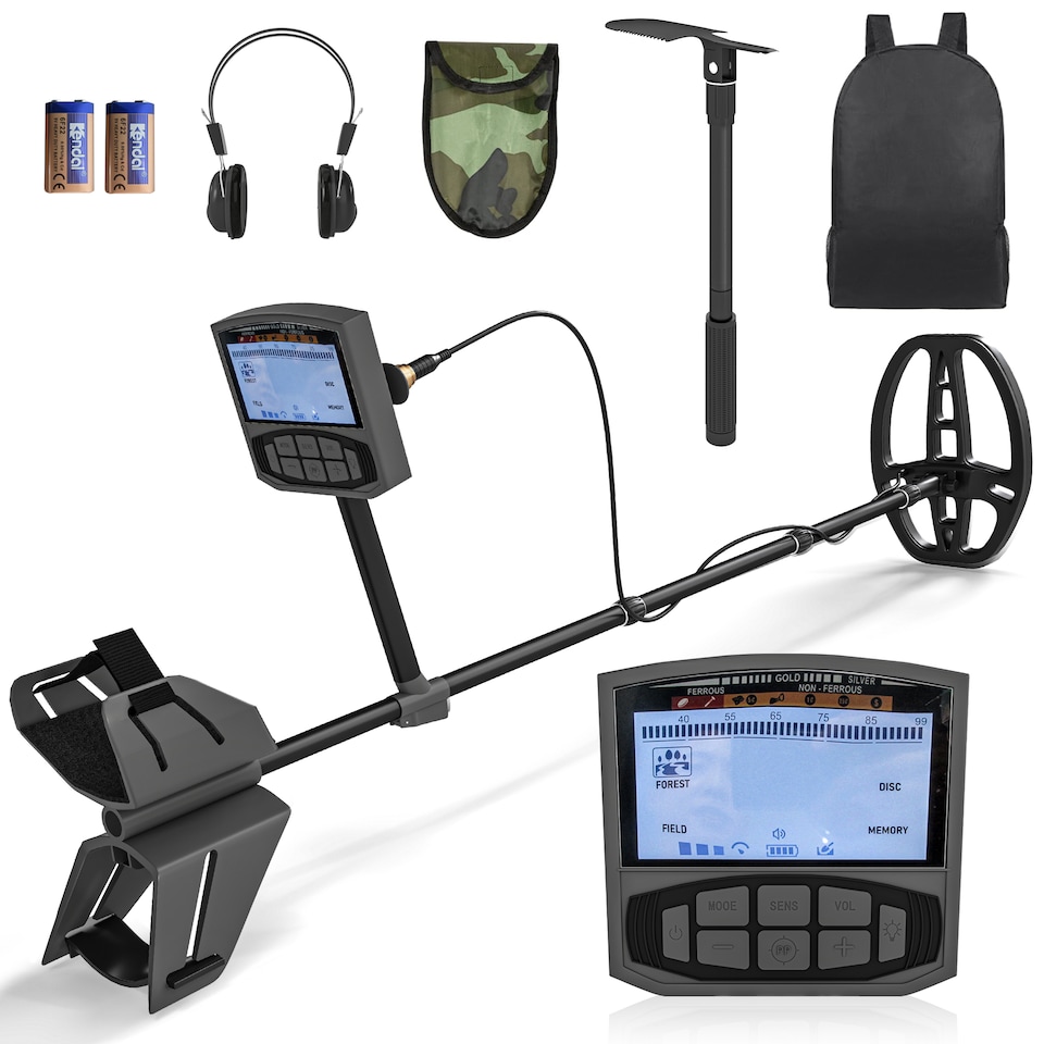 image 1 of Outsunny Metal Detector for Adults and Beginners, Gold Detector with Higher Accuracy IP68 Waterproof Coil, 5 Professional Modes with Pinpoint & Memory Mode, Bigger Backlit LCD Display with DSP Chip